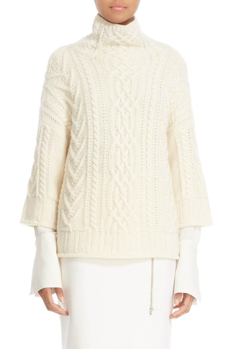 'Ercole' Cable Knit Wool & Cashmere Sweater, Main, color, WHITE