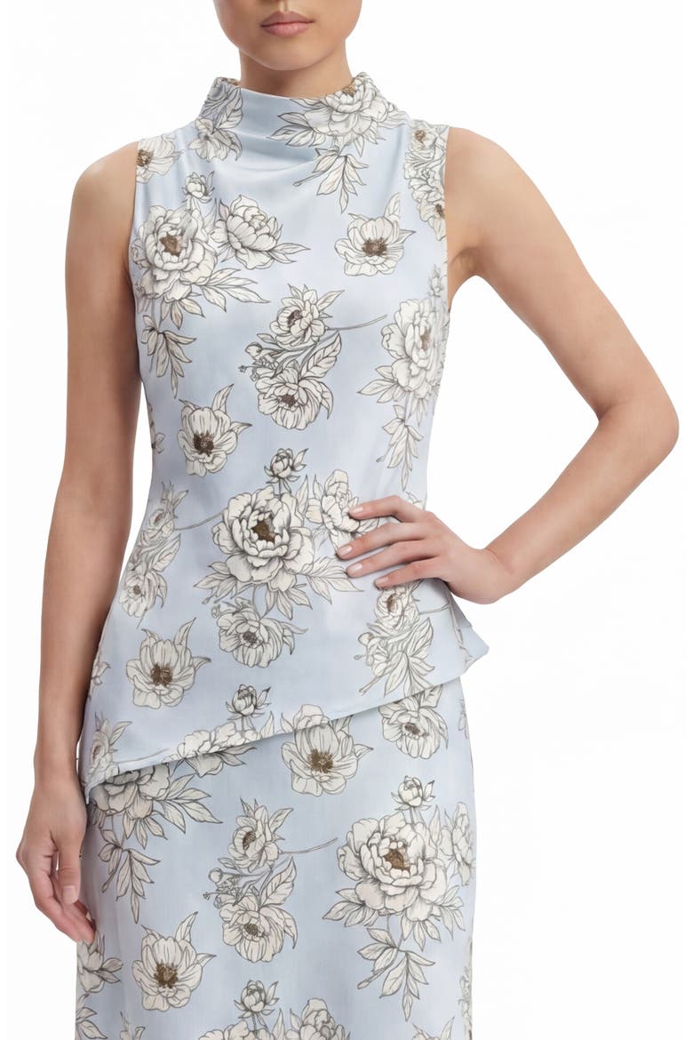 Andra Floral Sleeveless Asymmetric Satin Top, Main, color, PRESSED FLORALS