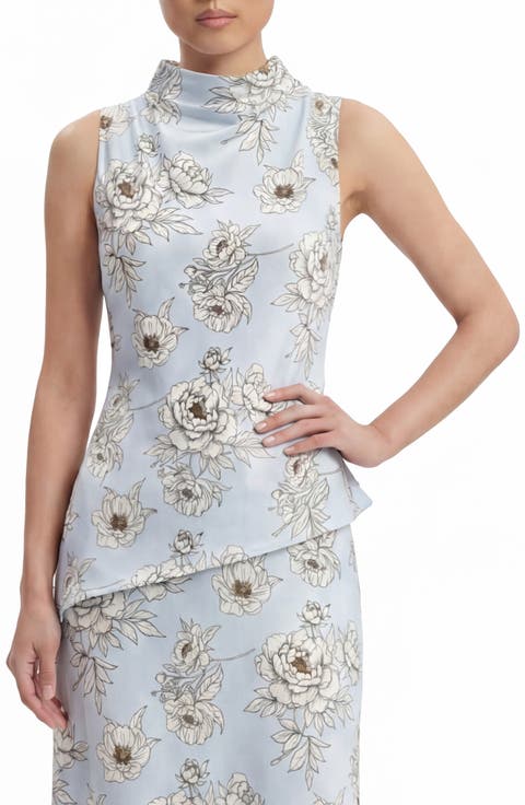 Andra Floral Sleeveless Asymmetric Satin Top