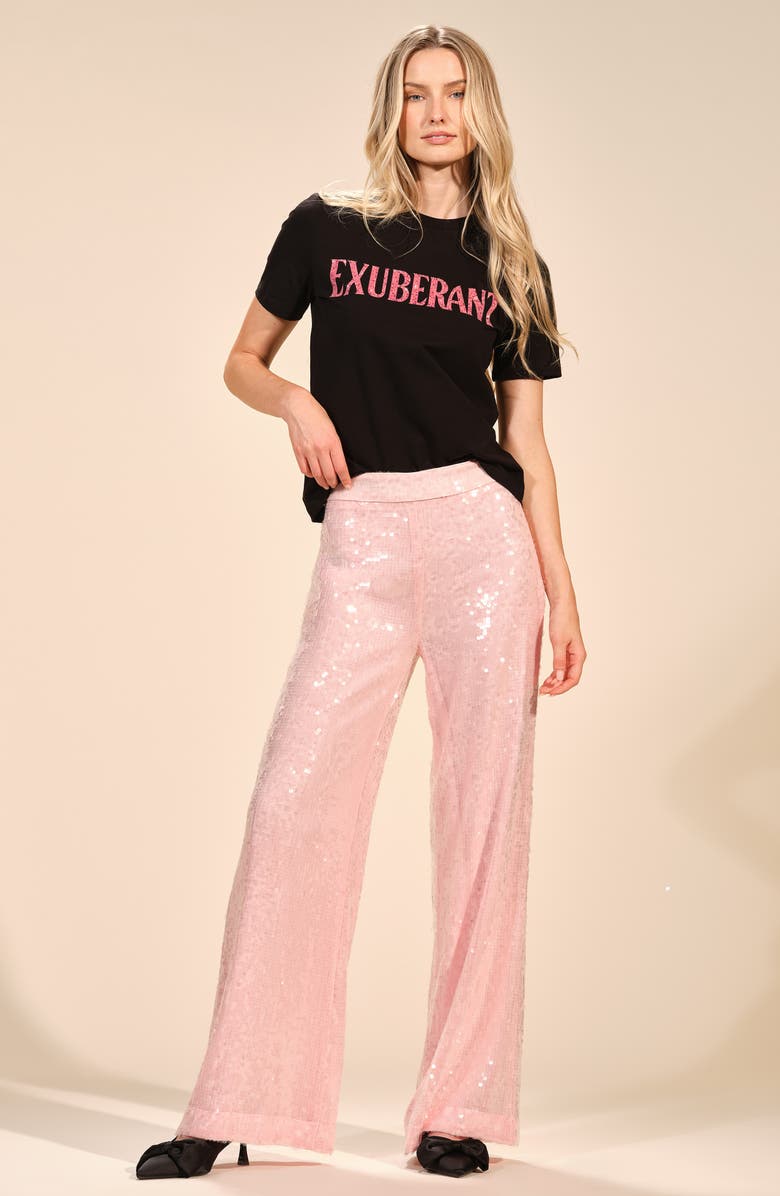 Isaac Mizrahi New York Sequin Wide Leg Pants, Alternate, color, Orchid Pink