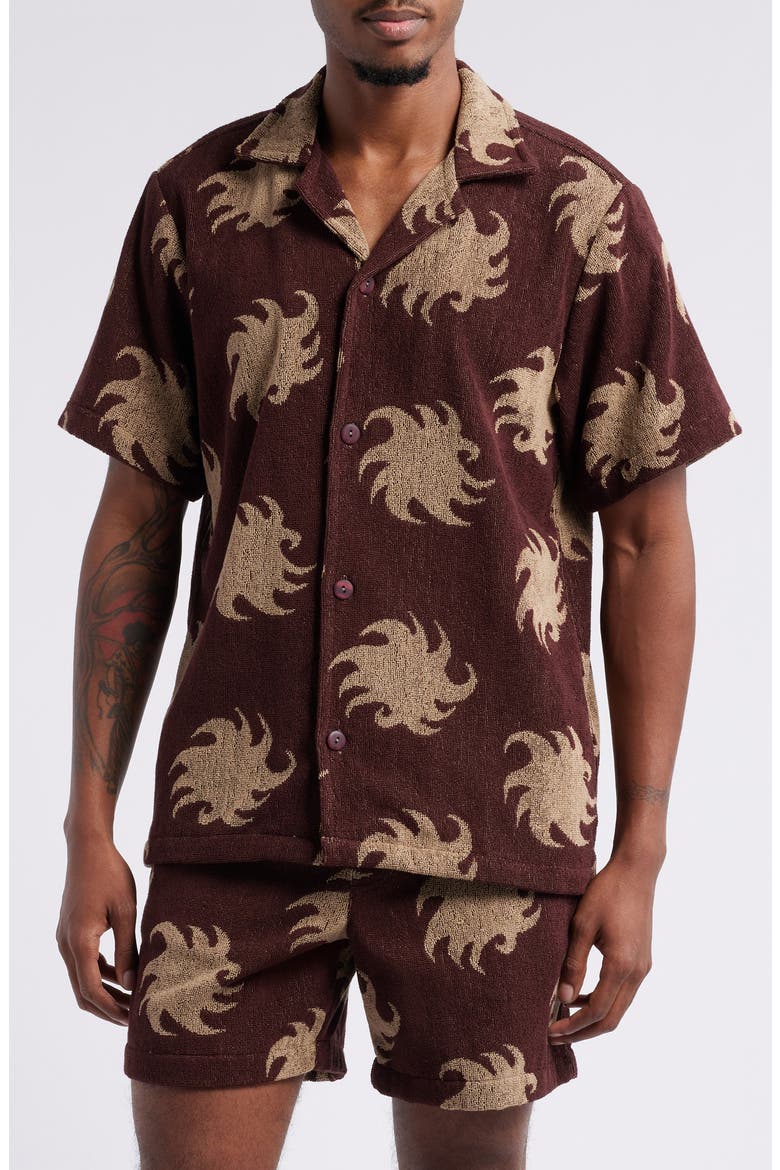 Mocha Ember Terry Cloth Camp Shirt, Main, color, MOCHA