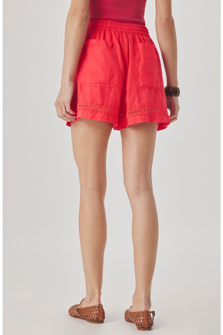 Stella Lace Inset Linen Shorts, Alternate, color, SCARLET RED