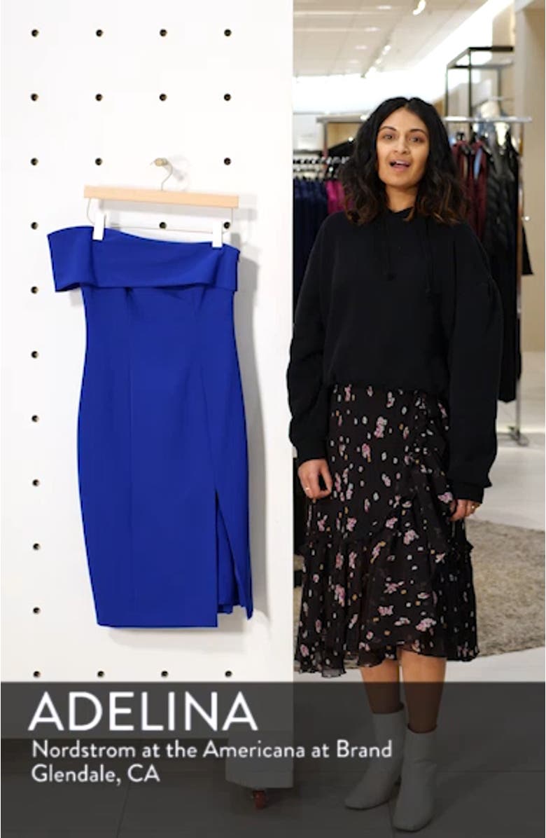 Off the Shoulder Scuba Crepe Cocktail Dress, sales video thumbnail