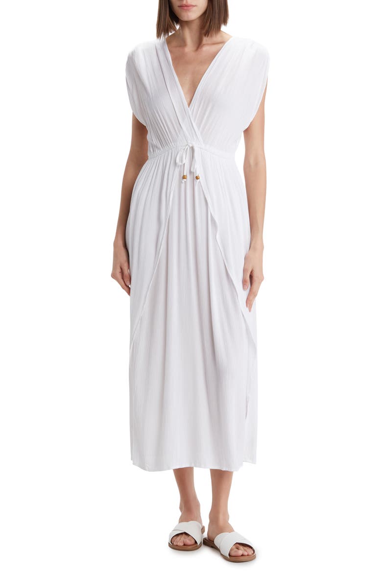 V-Neck Front Tie Cover-Up Maxi Dress, Main, color, WHITE
