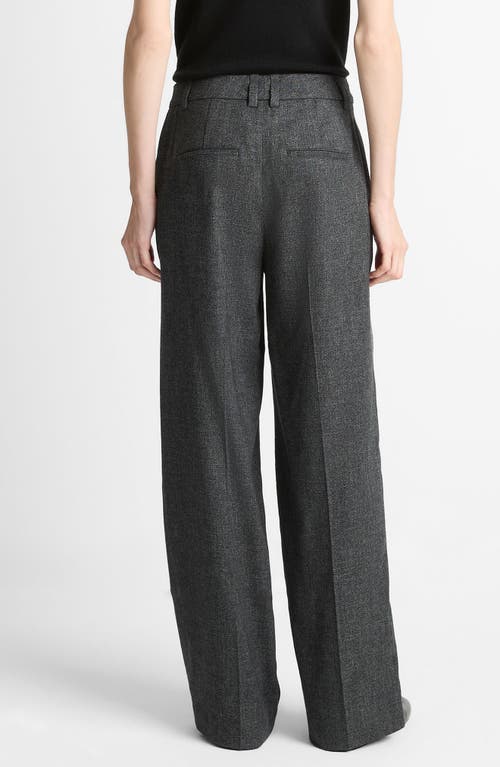 Vince High Waisted Micro Check Wide Leg Wool-blend Trouser In Gray