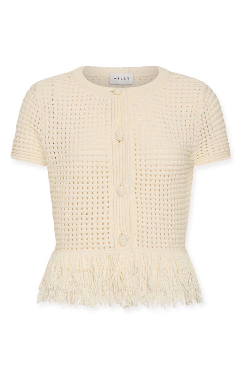Milly Open Stitch Fringe Cardigan, Alternate, color, Off White