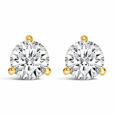 14K Gold 3.0 Cttw Round Lab-Grown Diamond 3-Prong Martini Solitaire Screwback Stud Earrings