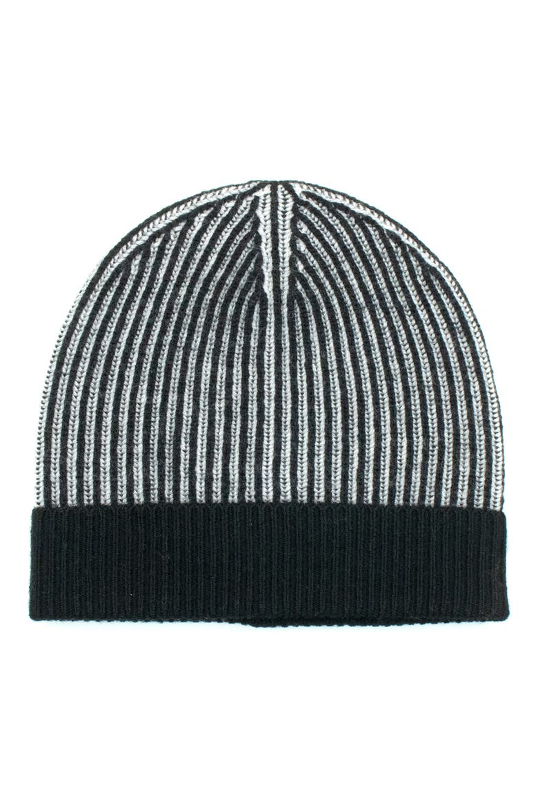 Two Tone Rib Cuff Beanie, Main, color, BLACK/GREY BIRCH