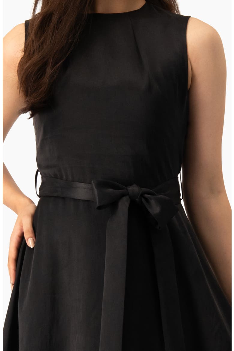 Sleeveless Tie-Waist A-Line Midi Fit-and-Flare Dress with Sash Belt, Alternate, color, Black