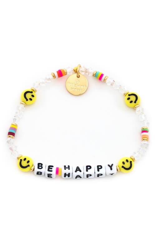 Little Words Project Be Happy Beaded Stretch Bracelet in White Multi 