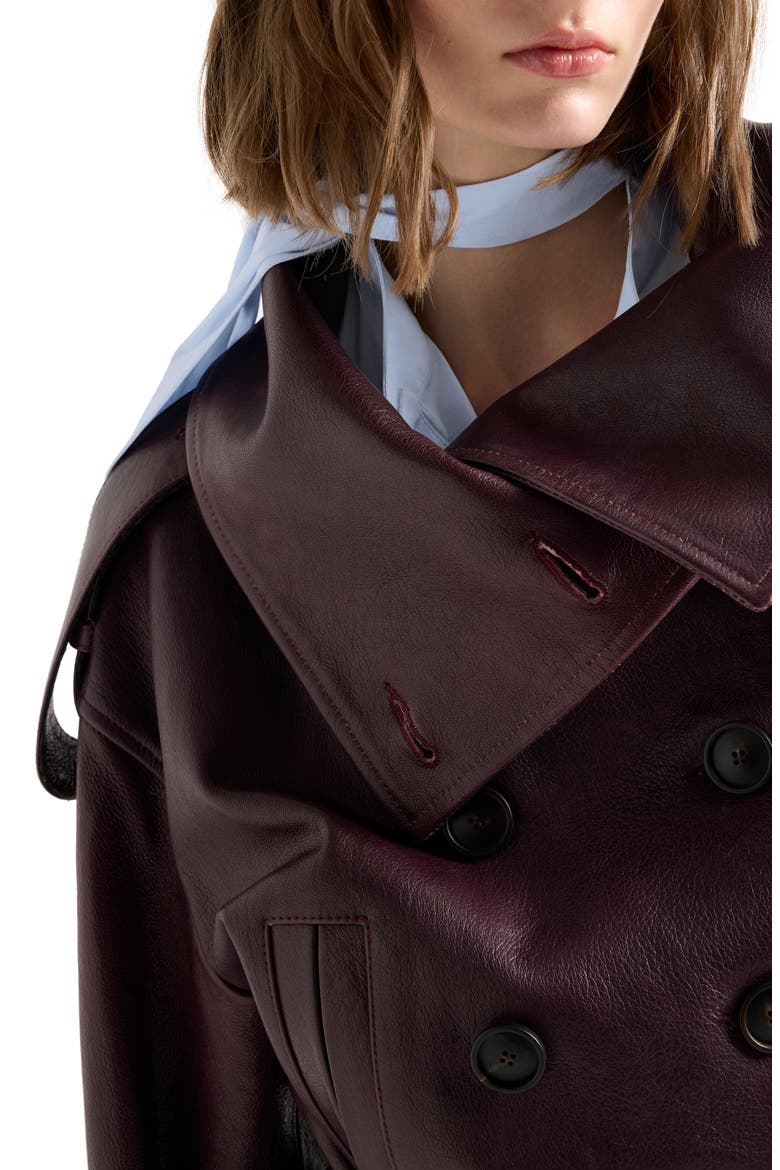 Double Breasted High Neck Leather Jacket, Alternate, color, LEATHER BURGUNDY