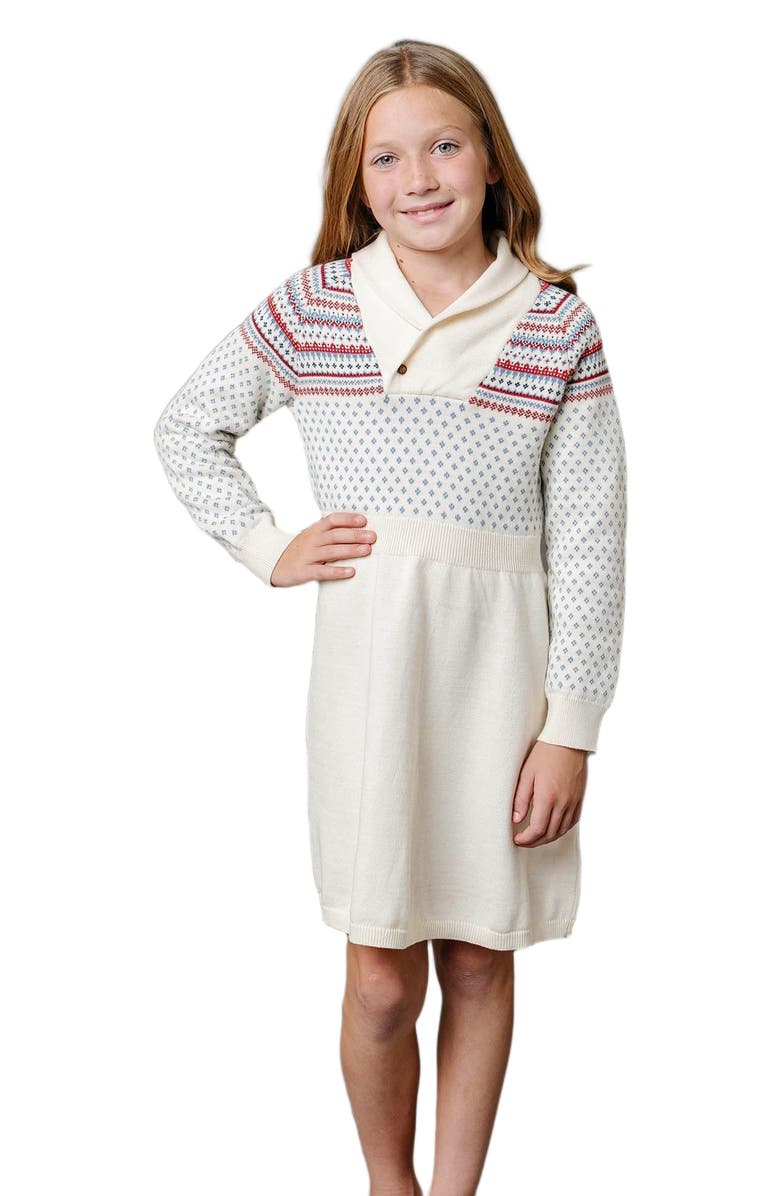 Hope & Henry Girls' Organic Shawl Collar Sweater Dress, Toddler, Alternate, color, Ski Lodge Birdseye