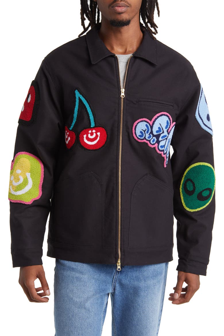 Airheads Flavor Blasted Patch Cotton Zip-Up Jacket, Alternate, color, BLACK