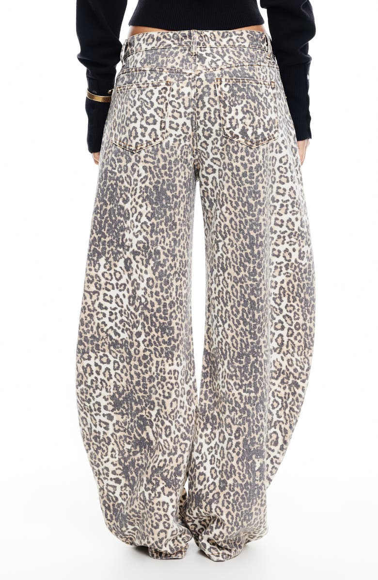 LIONESS Horseshoe Print Barrel Leg Jeans, Alternate, color, Leopard Fade