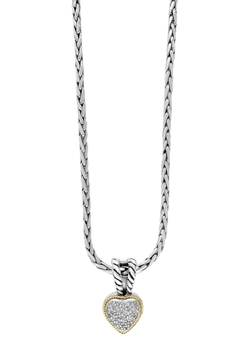 Sterling Silver & 18K Gold Pavé Diamond Heart Pendant Necklace, Alternate, color, YELLOW