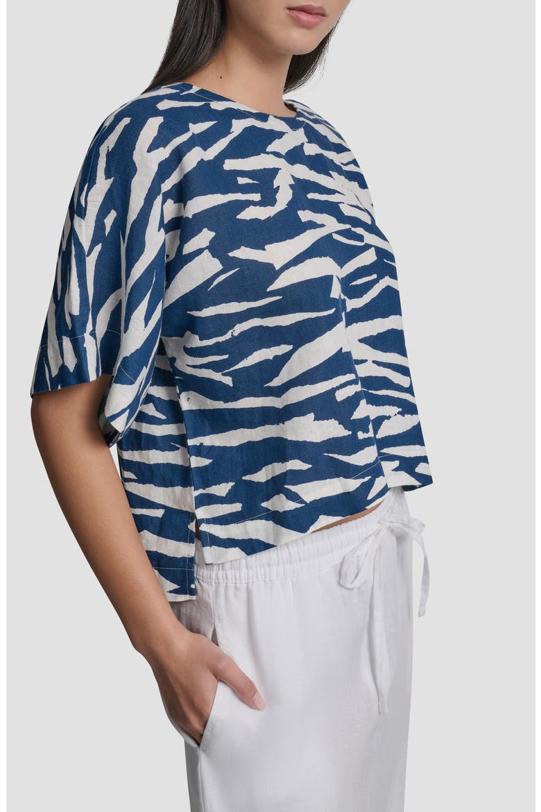 Pattern Boxy Linen Top, Alternate, color, TIDAL BREAK