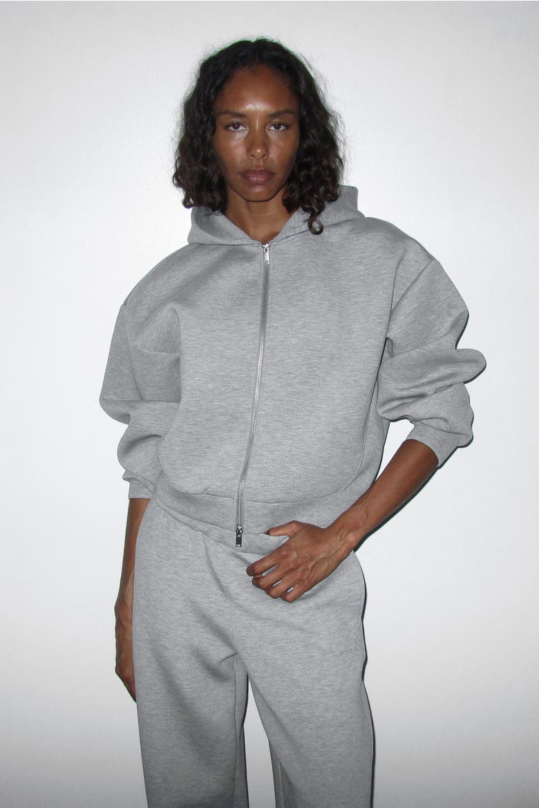 Activewear Scuba Hooded Jacket, Alternate, color, Light gray