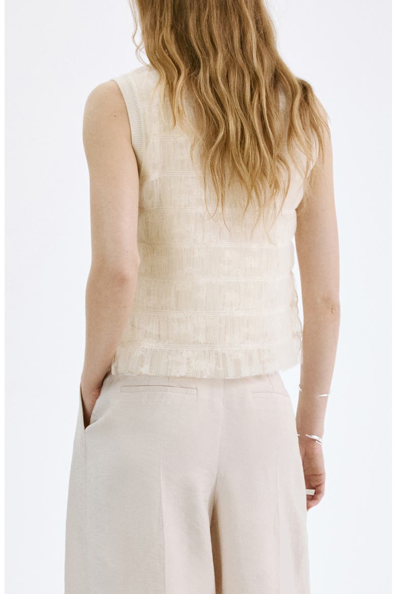 Ruched Sleeveless Mesh Overlay Knit Sweater, Alternate, color, ECRU
