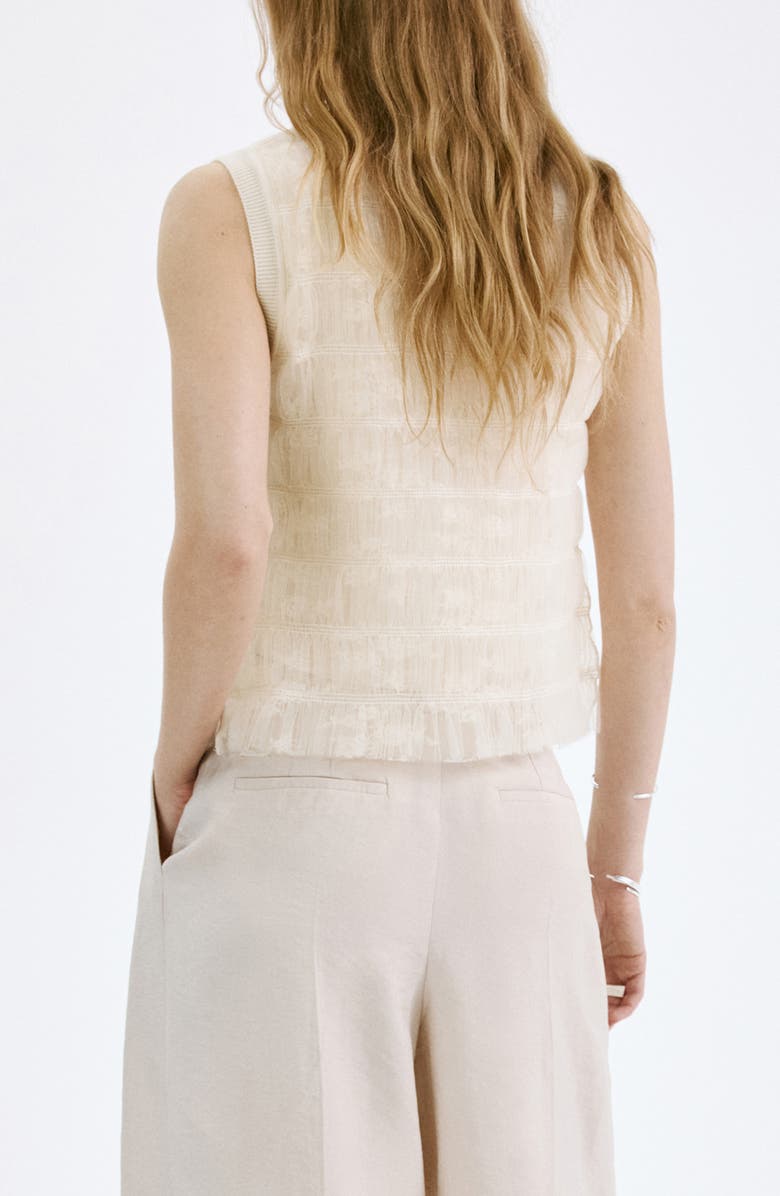 MANGO Ruched Sleeveless Mesh Overlay Knit Sweater, Alternate, color, Ecru