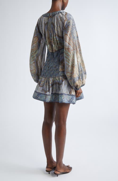 Zimmermann Wanderlust Long Sleeve Fit & Flare Minidress In Blue