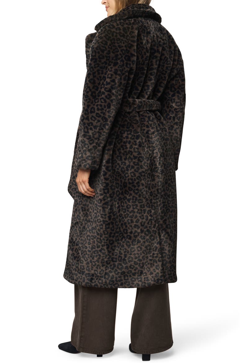 Lucia Tie Waist Long Faux Fur Coat, Alternate, color, BROWN LEOPARD PRINT