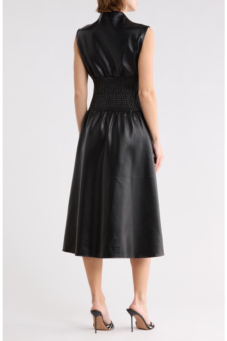 Faux Leather Sleeveless Front Zip Midi Dress, Alternate, color, BLACK