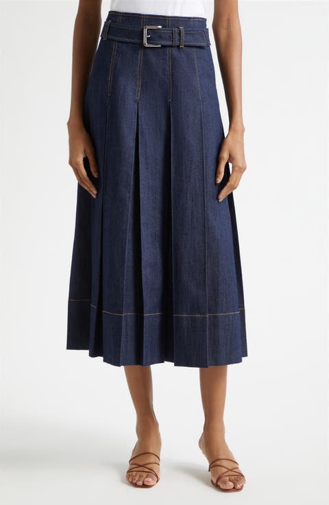 Rylee Pleated Denim Midi Skirt