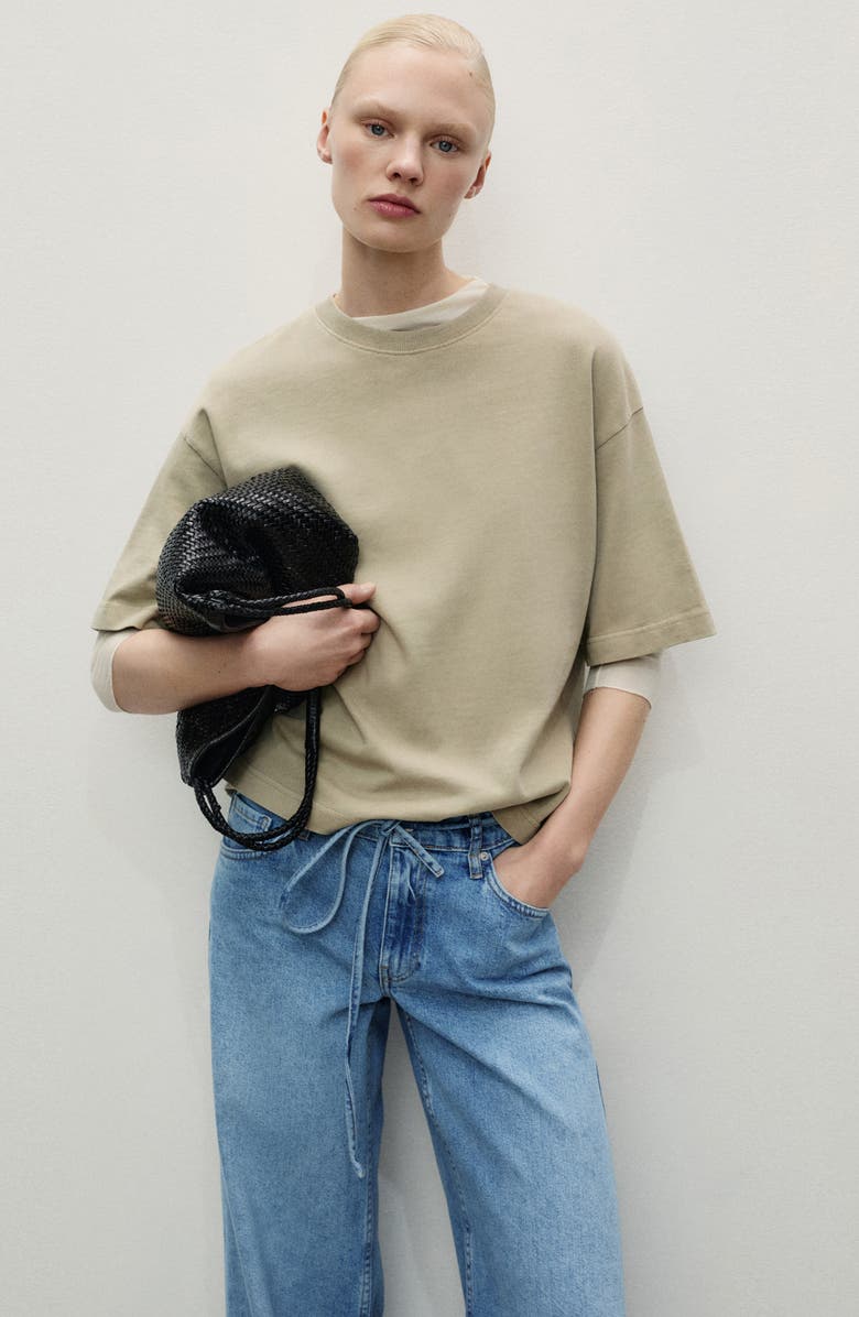 MANGO Tie Waist Wide Leg Jeans, Alternate, color, Medium Blue