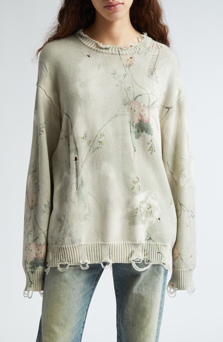 R13 Floral Distressed Cotton Sweater, Main, color, 