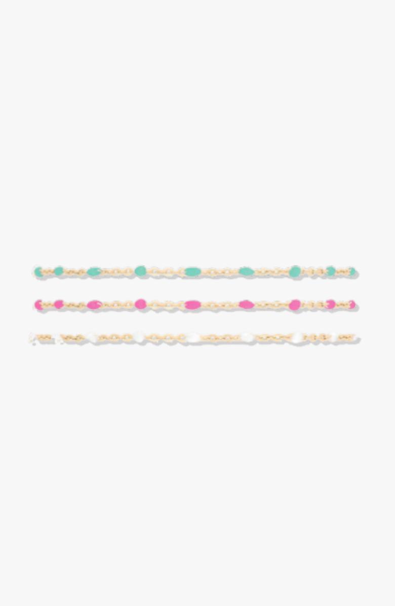 CUFFED Colorful Daisy 14k Gold Filled Chain Bracelet Three Stack, Main, color, Gold