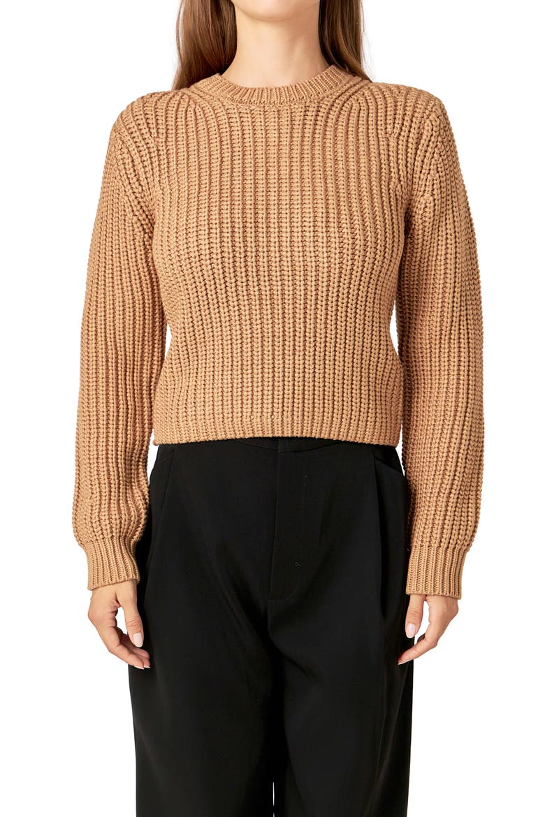 Crewneck Crop Sweater, Alternate, color, CAMEL