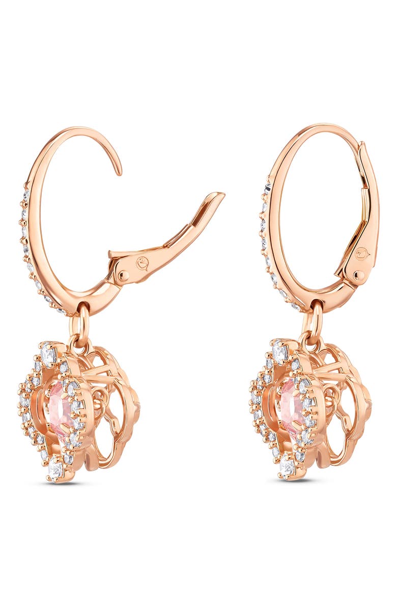 Swarovski Una Clover Crystal Drop Earrings, Alternate, color, Pink