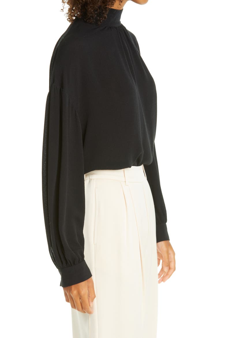 Shirred Mock Neck Silk Top, Alternate, color, BLACK