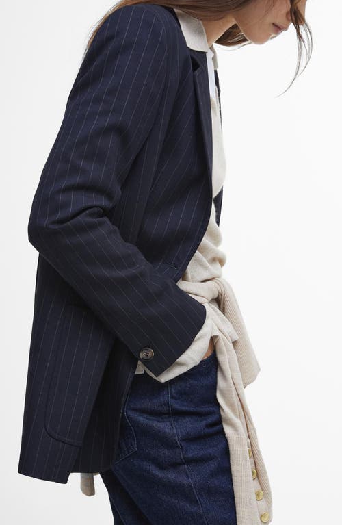 Barbour Imogen Pinstripe Tailored Jacket In Navy Pinstripe/hessian