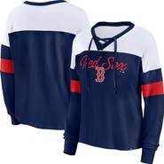FANATICS Women's Fanatics Branded Navy/White Boston Red Sox Even Match Lace-Up Long Sleeve V-Neck T-Shirt