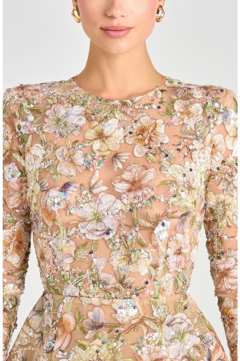 Sienna Beaded Floral Embroidery Long Sleeve Cocktail Minidress, Alternate, color, GREEN