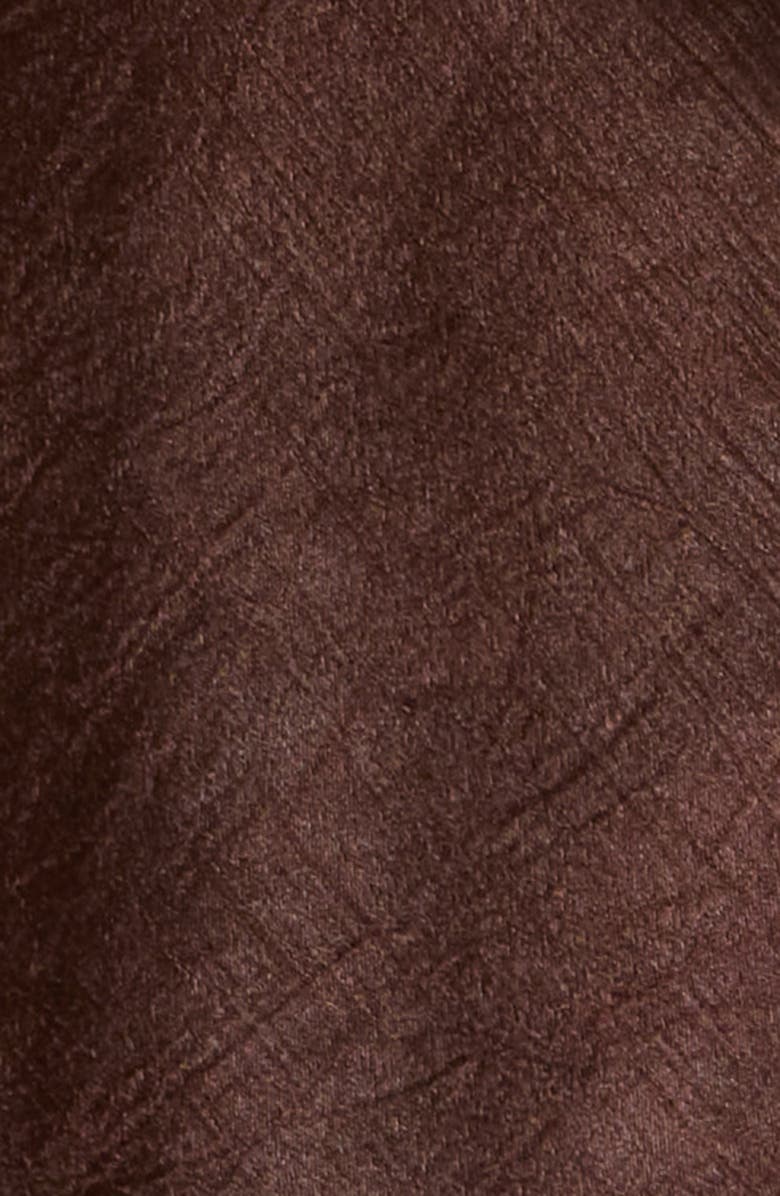 Damson Madder Carmen Ruffle Long Sleeve Satin Midi Dress, Alternate, color, Chocolate