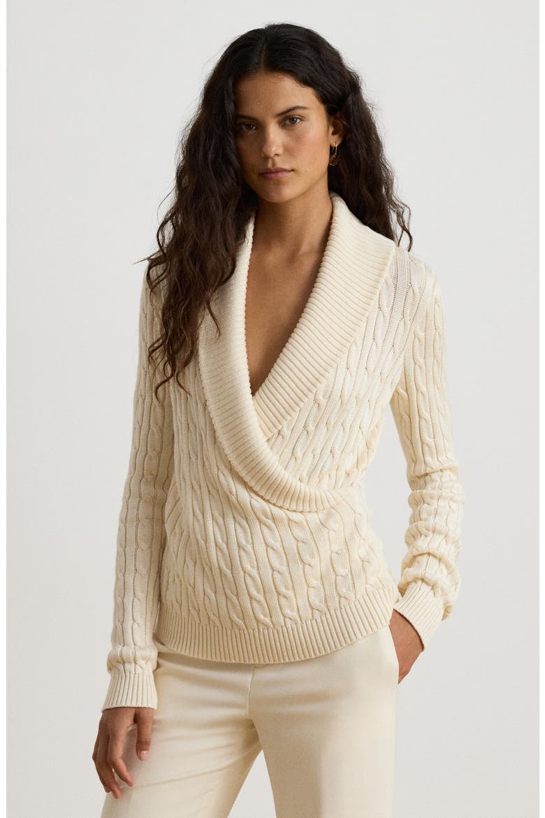 Shawl Collar Cable Knit Sweater, Alternate, color, WINTER CREAM IVORY