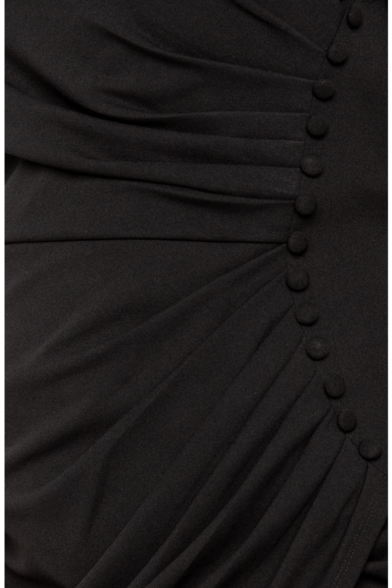 Asymmetric Button Detail Faux Wrap Midi Dress, Alternate, color, BLACK