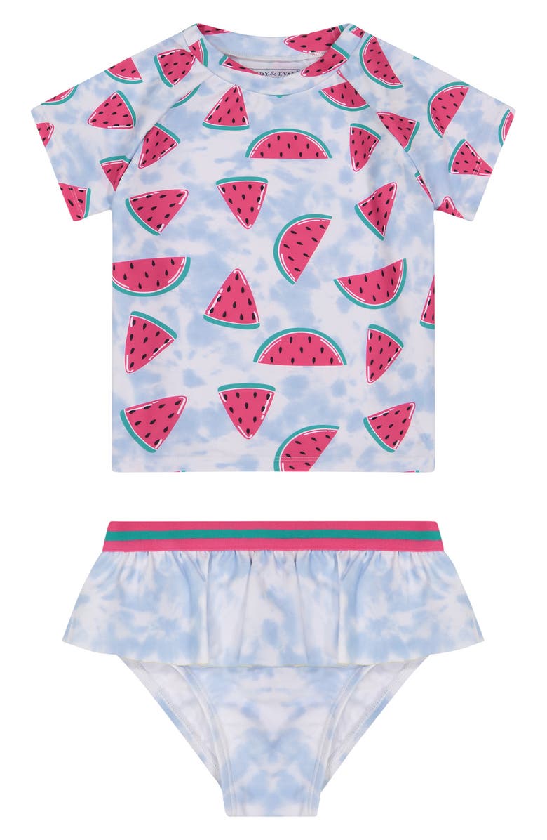 Andy & Evan Kids' Stripe Long Sleeve Two-Piece Rashguard Swimsuit, Main, color, 