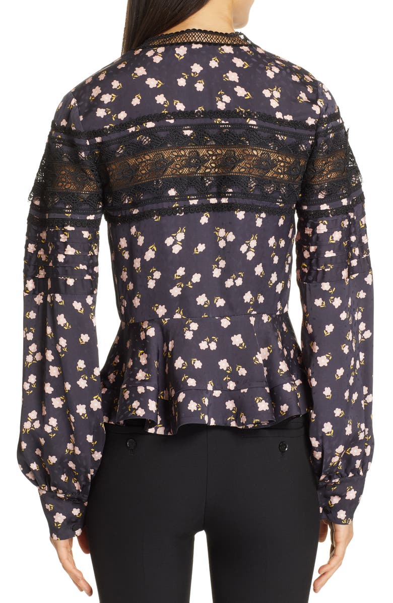 Self-Portrait Ditsy Floral Print Peplum Top, Alternate, color, 