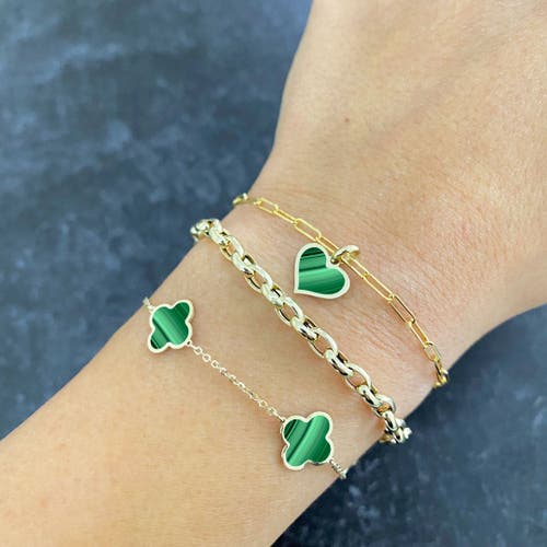 The Lovery Fine Jewelry Small Malachite Clover Bracelet In Green