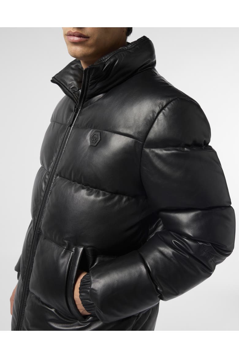 Leather Puffer Jacket Late Checkout Men, Alternate, color, black
