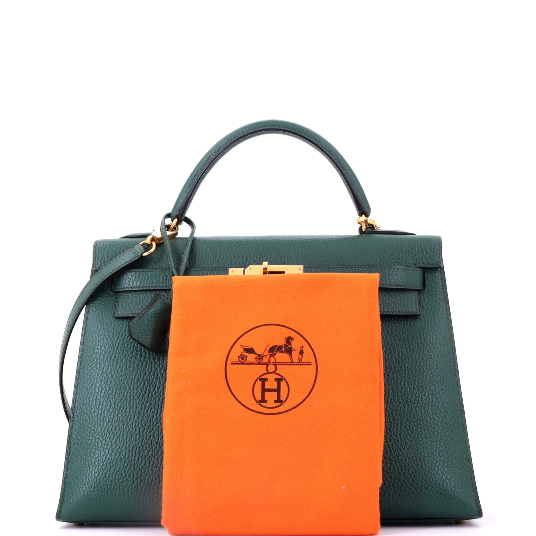 Pre-Owned Hermes Kelly Handbag Green Ardennes with Gold Hardware 32, Alternate, color, Vert
