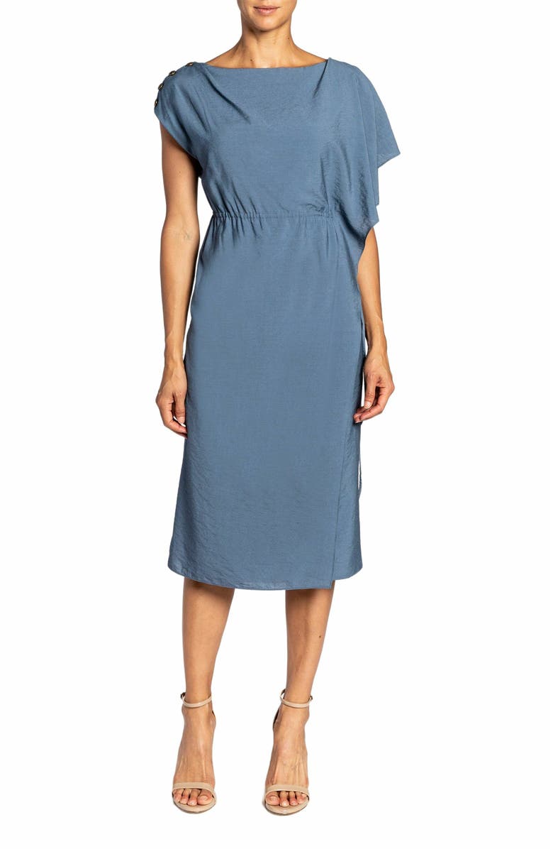 Santorelli NALA Asymmetrical Shoulder Sheath Dress in Fluid Viscose, Main, color,