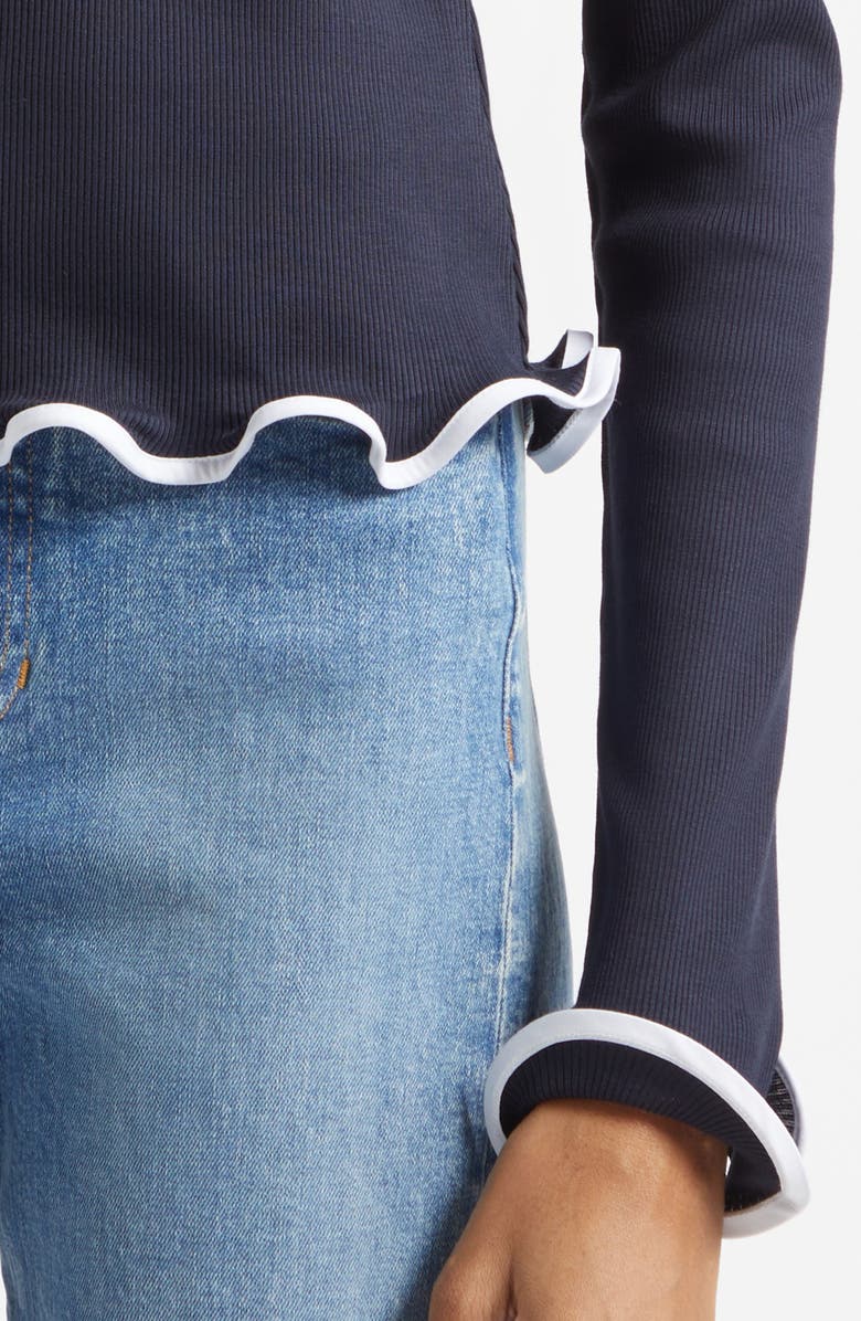 Veronica Beard Elianne Ruffle Top, Alternate, color, Navy White