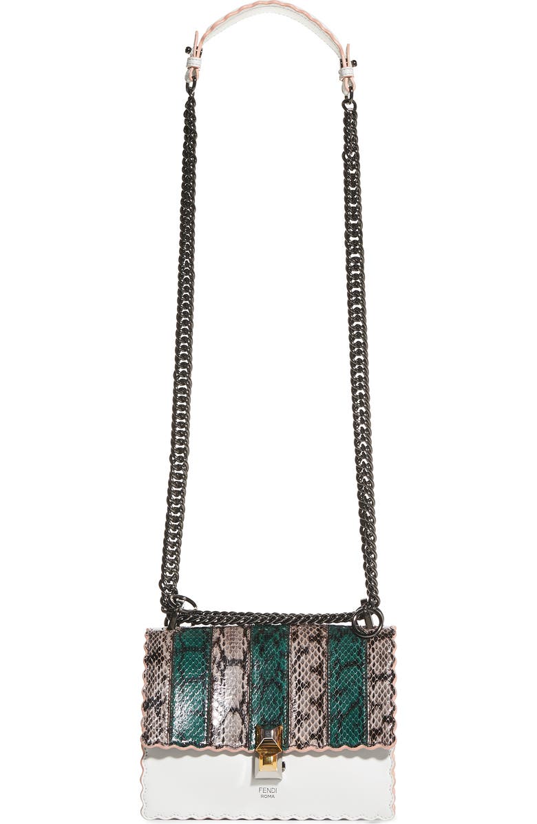 Fendi Mini Kan Scallop Genuine Snakeskin & Leather Shoulder Bag, Main, color,