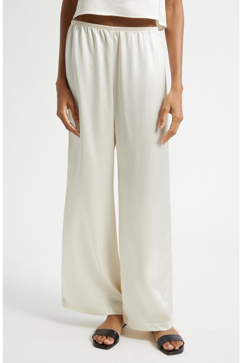 Barb Wide Leg Satin Pants, Main, color, CREME