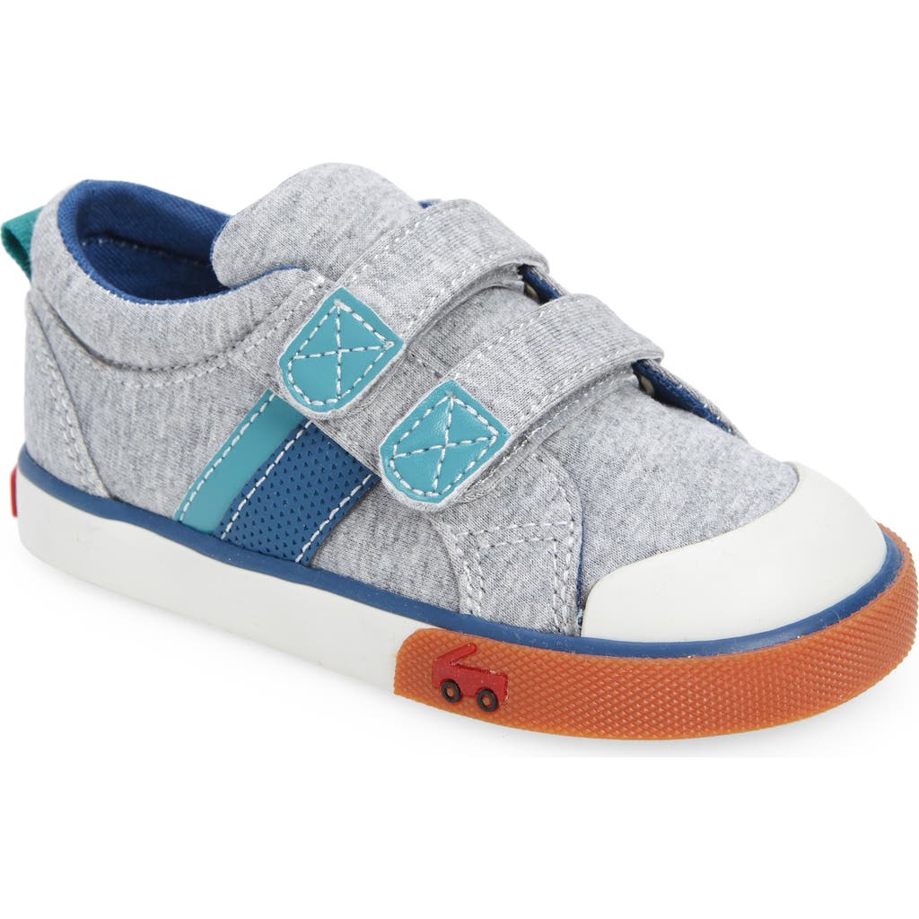 See Kai Run Kids' Russell Sneaker In Gray Jersey/blue