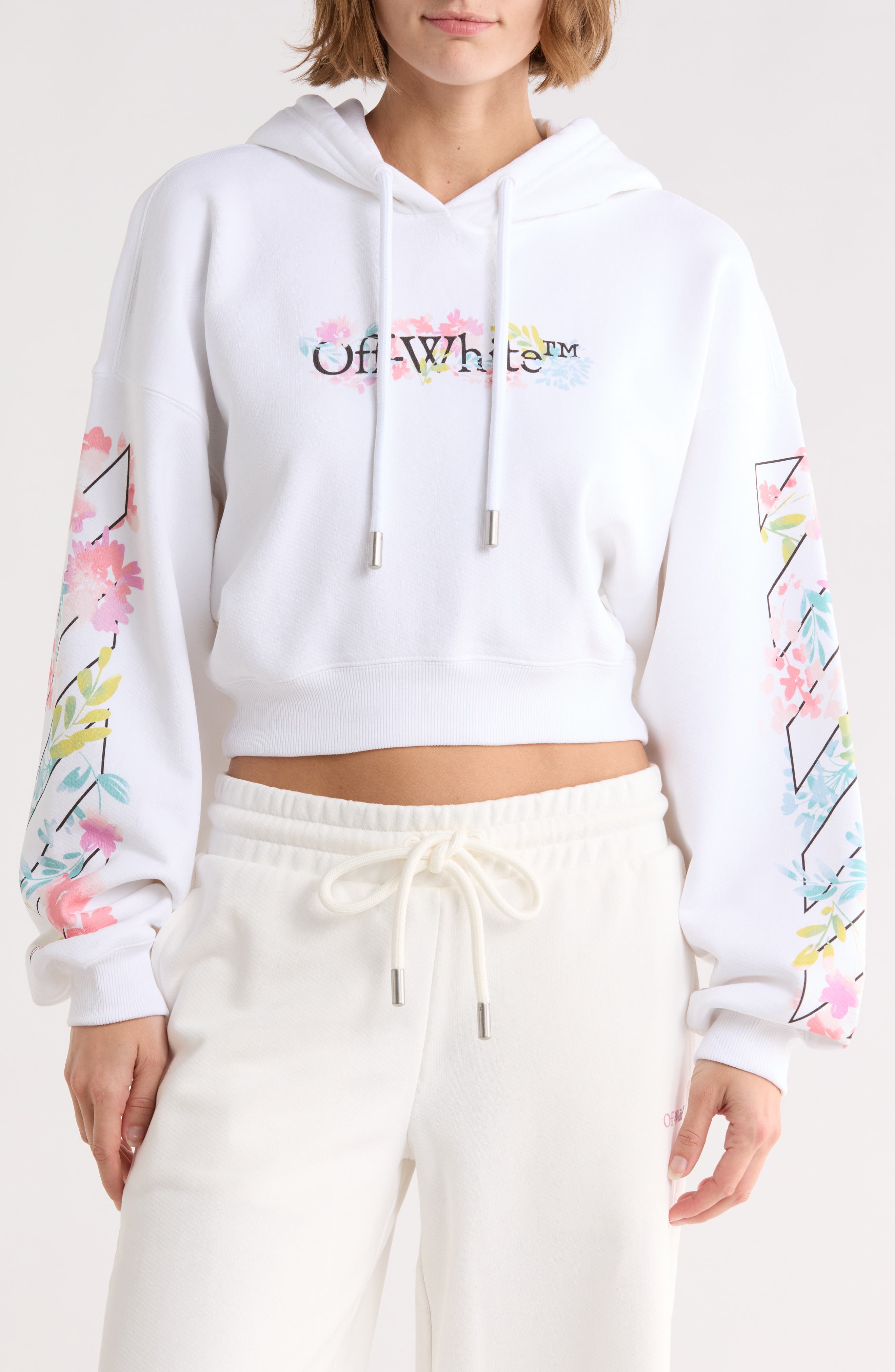 Off-White Crop Graphic Hoodie
